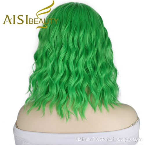 Hot Selling Wholesale Cheap Green Natural U Part Deep Wave Short Lace Frontal Curly Wigs For Black Women Synthetic Hair